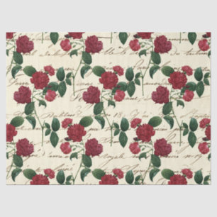 Vintage Rote Blume und Cursive Writing on Ivory Seidenpapier