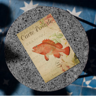 Vintage Rote Blütenfische Rose Französische Postka Postkarte