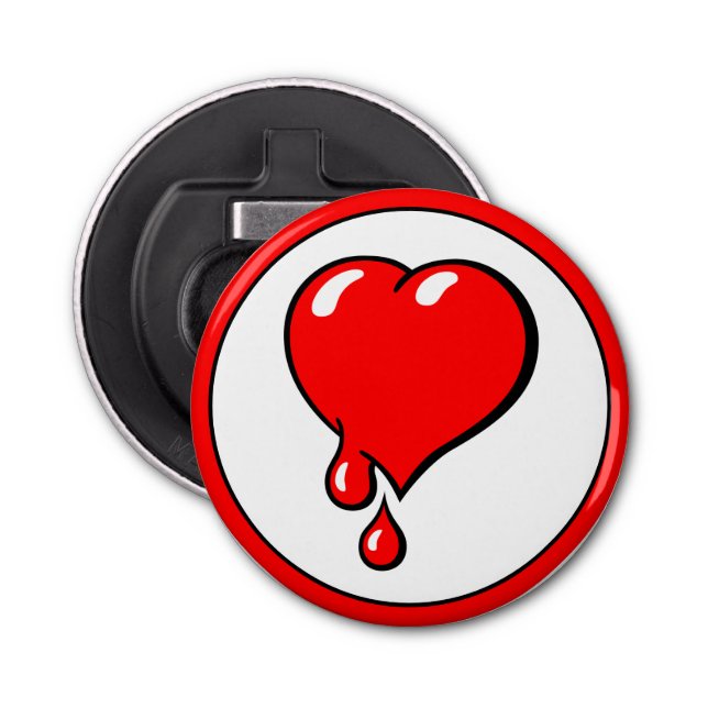 Vintage Rote Blutung Herz Liberaler Pop Kunst Flaschenöffner (Vorderseite)