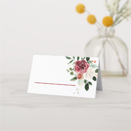 Vintage rote Burgunderweiße Rosen Rosen Floral Pla Platzkarte