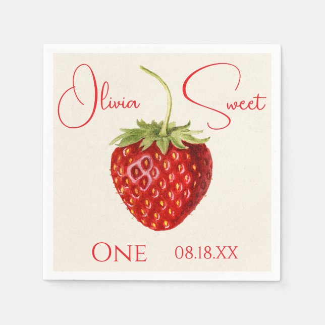 Vintage rote Erdbeere Personalisierter Name Party Serviette (Vorderseite)