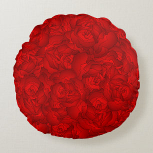 Vintage Rote Flora Rundes Kissen