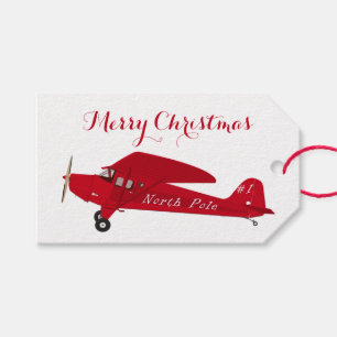 Vintage rote Flugzeug-Frohe-Weihnachten-Geschenkan Geschenkanhänger