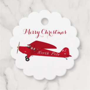 Vintage rote Flugzeug-Weihnachtsgeschenkanhänger Geschenkanhänger