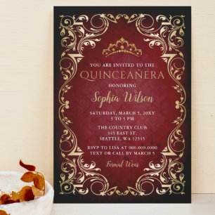 Vintage rote Goldprinzessin Tiara Quinceañera Einladung