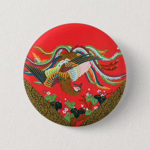 Vintage Rote Japanische Phönix-Vogel-Kunst G.A. Au Button