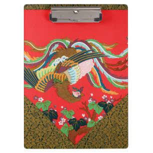 Vintage Rote Japanische Phönix-Vogel-Kunst G.A. Au Klemmbrett