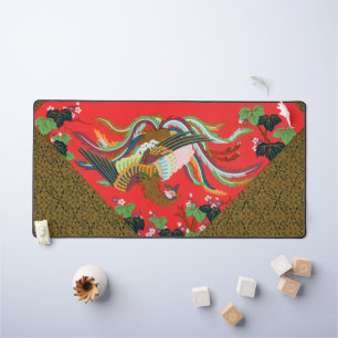 Vintage Rote Japanische Phönix-Vogel-Kunst G.A. Au Schreibtischunterlage
