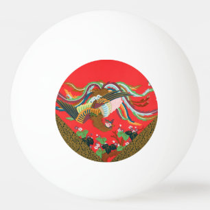Vintage Rote Japanische Phönix-Vogel-Kunst G.A. Au Tischtennisball