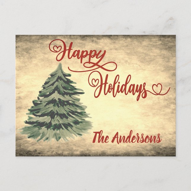 Vintage Rote Kalligrafie Happy Holidays Feiertagspostkarte (Vorderseite)
