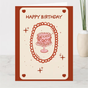 Vintage rote Koketten-Torte Happy Birthday-Karte Karte