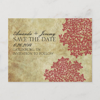 Vintage rote Königin Anne's Lace Save the Date Ankündigungspostkarte