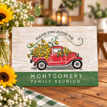 Vintage rote Lastwagen Sonnenblumen rustikale Fami