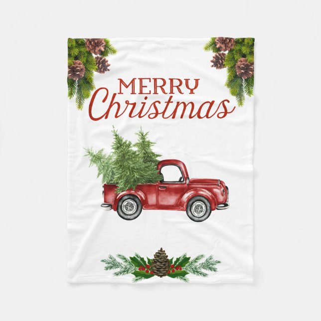 Vintage rote LKW-Weihnachtsdecke Fleecedecke (Vorderseite)