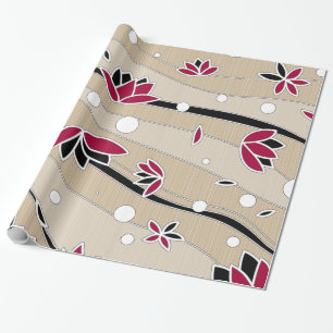 Vintage Rote Lotus-Blume auf Beige Streifen Geschenkpapier
