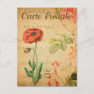 Vintage Rote Mohnblume Floral Französisch Postkarte