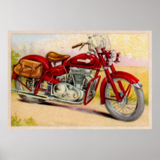 Vintage rote Motorraddruckmaschine Poster