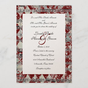 Vintage Rote Musik Zickzack Hochzeitseinladung Einladung