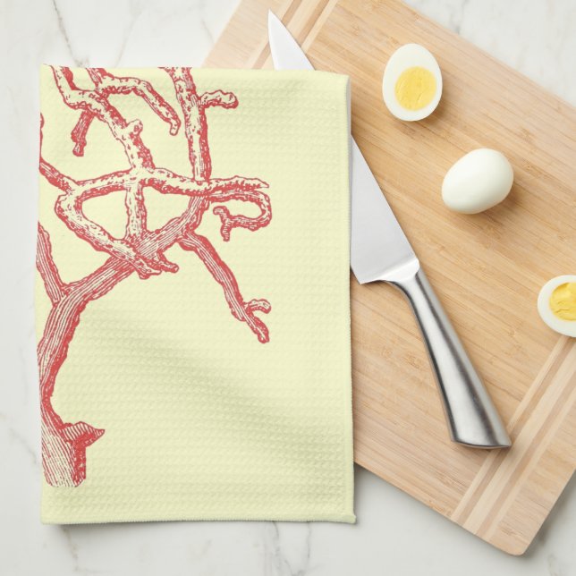 Vintage rote nautischkoralle (fertigen Sie Geschirrtuch (Viertel Falte)