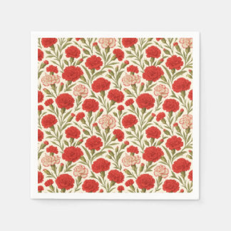 Vintage rote Nelken-Blumen-Botanik Serviette