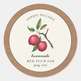 Vintage-Rote-Pflaumemarmelade-Kraftpapier-Rahmen Runder Aufkleber
