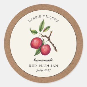 Vintage-Rote-Pflaumemarmelade-Kraftpapier-Rahmen Runder Aufkleber