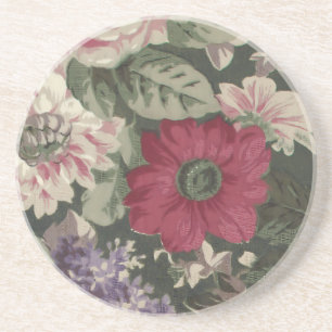 Vintage rote pink blaue weiße Blumenmalerei Getränkeuntersetzer