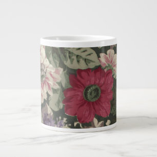 Vintage rote pink blaue weiße Blumenmalerei Jumbo-Tasse