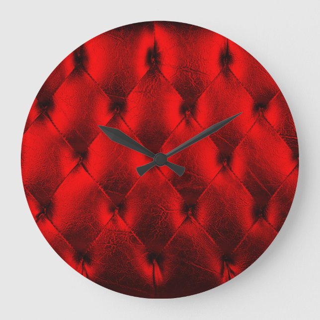 Vintage rote Polsterkissen Textur Große Wanduhr (Vorderseite)