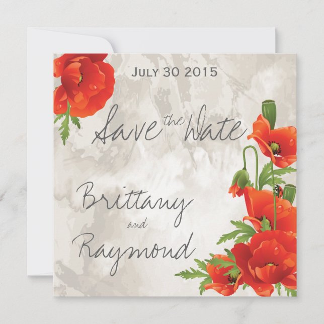 VINTAGE ROTE POPPIEN SAVE THE DATE (Vorderseite)