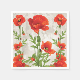 VINTAGE ROTE POPPIES PAPIERNAPKINS SERVIETTE