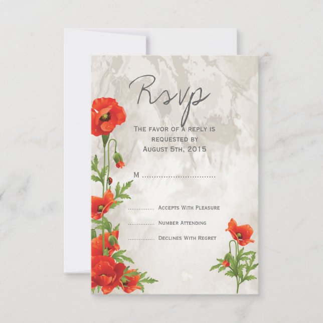 VINTAGE ROTE POPPIES WEDD RSVP (Vorderseite)