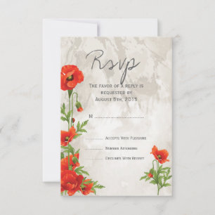 VINTAGE ROTE POPPIES WEDD RSVP KARTE
