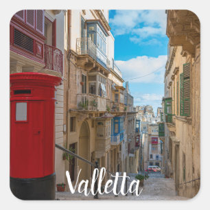 Vintage rote Postbox auf Malta Quadratischer Aufkleber