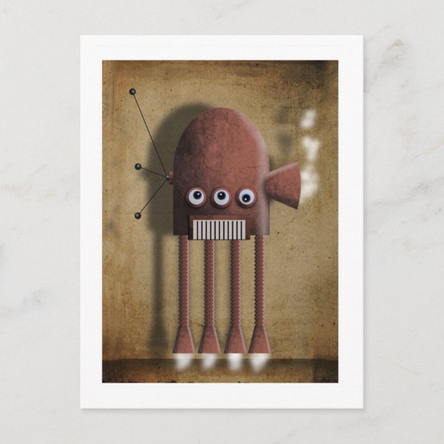 Vintage rote Roboterpostkarte Postkarte (Vorderseite)