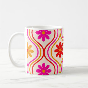 Vintage rote rosa orangefarbene Blumen auf Ogee-Mu Kaffeetasse