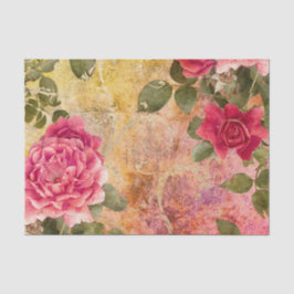 Vintage rote rosa Rosen mit Golddamast Seidenpapier