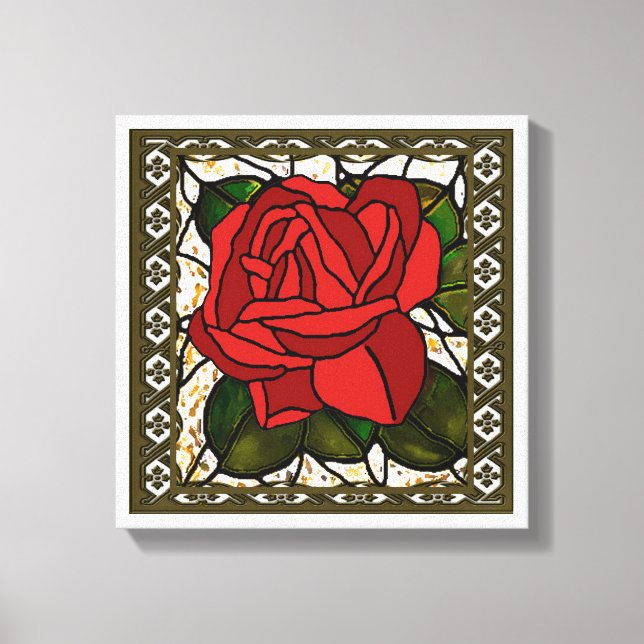 Vintage Rote Rose Art Deco Leinwanddruck (Vorderseite)