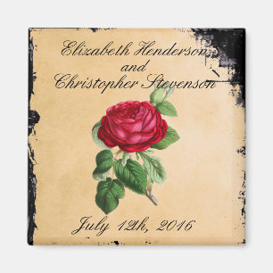 Vintage Rote Rose auf einem ledernen Hintergrund Magnet
