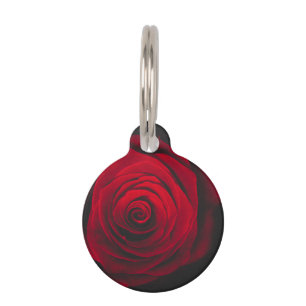 Vintage rote Rose auf schwarzem Hintergrund Haustiermarke