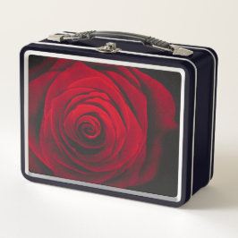 Vintage rote Rose auf schwarzem Hintergrund Metall Brotdose