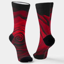 Vintage rote Rose auf schwarzem Hintergrund Socken