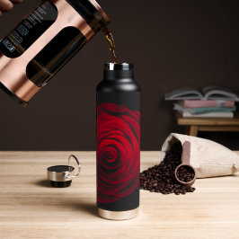 Vintage rote Rose auf schwarzem Hintergrund Trinkflasche