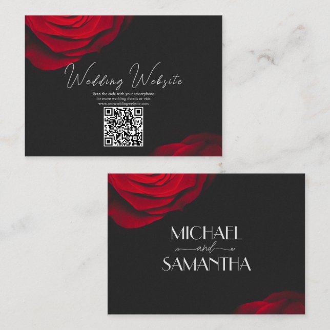 Vintage rote Rose Blütenhochzeit Begleitkarte (Vorne/Hinten)