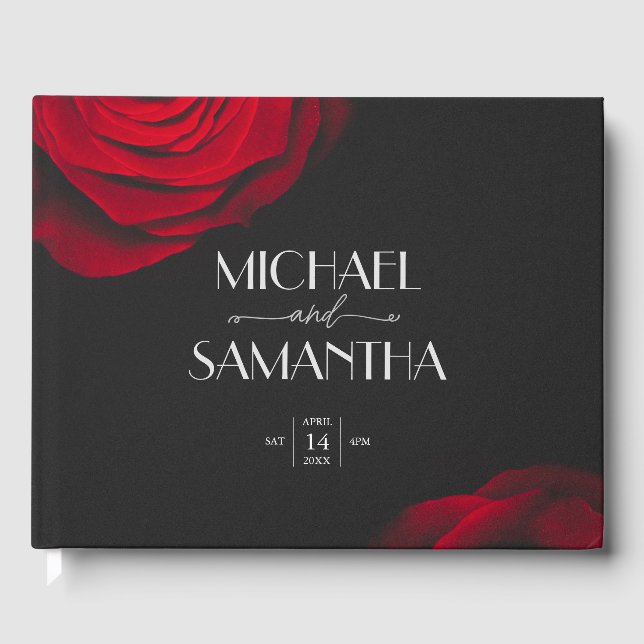 Vintage rote Rose Blütenhochzeit Gästebuch (Vorderseite)