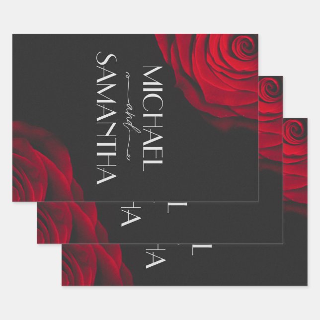 Vintage rote Rose Blütenhochzeit Geschenkpapier Set (Set)