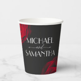 Vintage rote Rose Blütenhochzeit Pappbecher