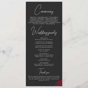 Vintage rote Rose Blütenhochzeit Programm