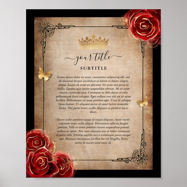 Vintage Rote Rose Gold Black Royal Perchpapier Poster (Vorne)