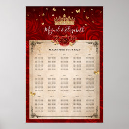 Vintage Rote Rose Gold Crown Floral Seating Charts Poster
